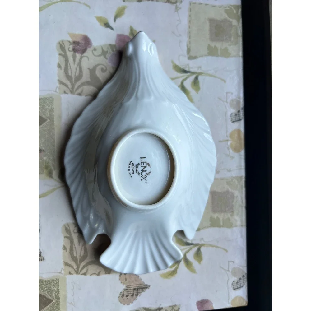 Vintage Lenox Porcelain Dove Catchall Candy Dish Gold Trim Ivory